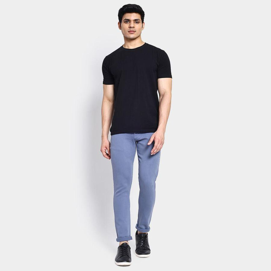 Men's Slim Fit Casual Trousers , मध्यम नीला, large image number null